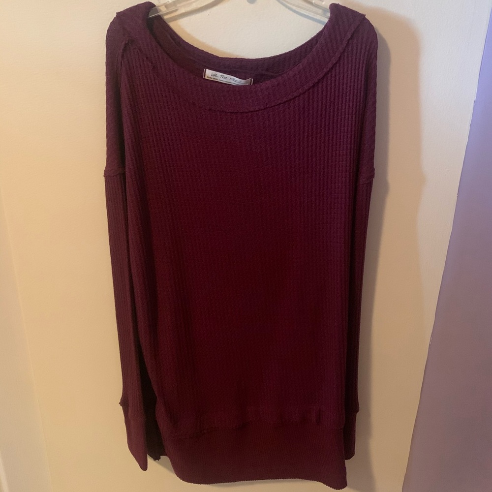 Free People Maroon Long Sleeve Tunic Thermal Top-XS